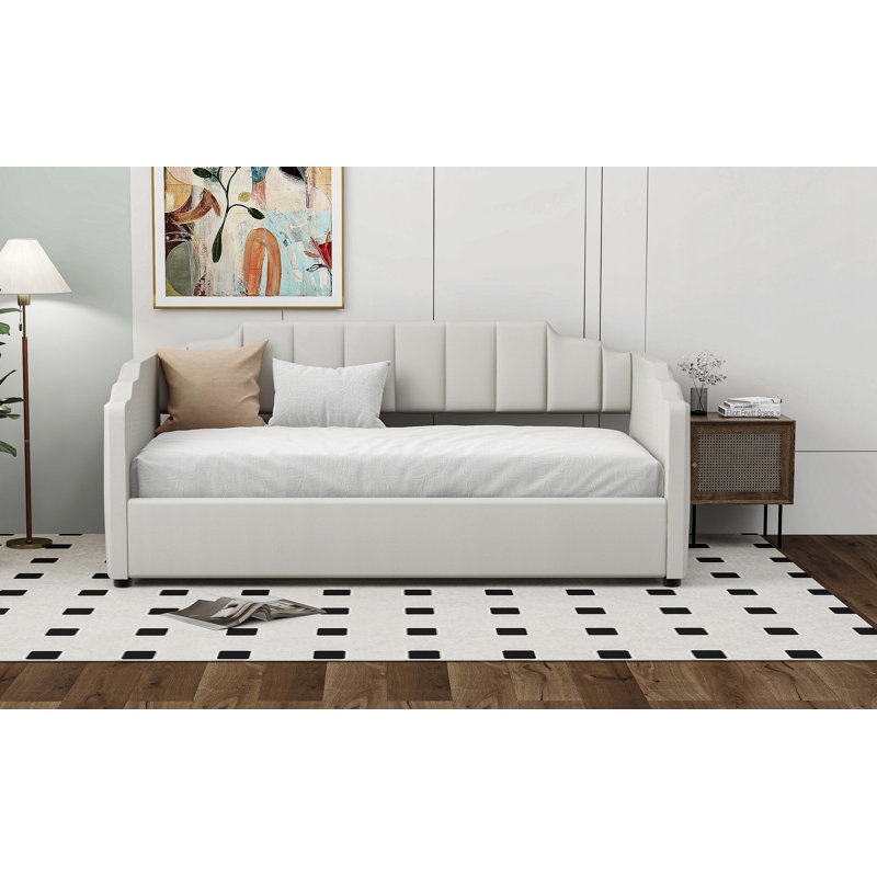 Upholstered Daybed With Underneath Storage, Beige