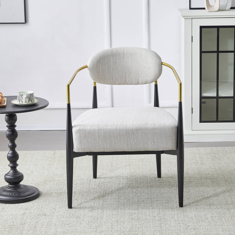 Fauteuil d'appoint rembourré Mid-Century, Beige, Noir / or