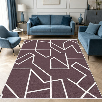 Tapis géométrique brun et blanc de 1 pièce, élégant tapis décoratif polyvalent, facile à nettoyer et à entretenir, meuble idéal pour la chambre à coucher, le salon, le couloir, le vestibule, le dortoir et le bureau afin de rafraîchir l'ambiance intérieure de votre maison