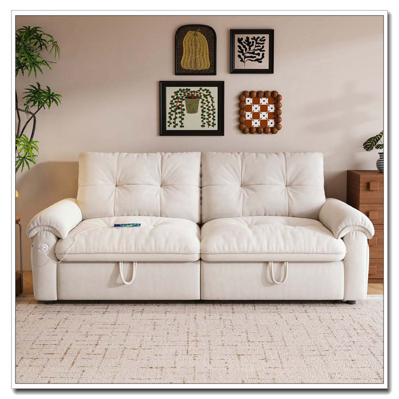 Velvet Multifunctional Sofa Convertible Sofa Bed, Beige