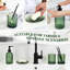 Ensemble d'accessoires de salle de bain 4 pièces, accessoires de salle de bain en verre rayé vert militaire avec distributeur de lotion noir, porte-savon, porte-brosse à dents, verre