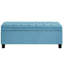 Blue Button Bench With Internal Storage And Linen Upholstery Spindle Wooden Legs Upholstered In