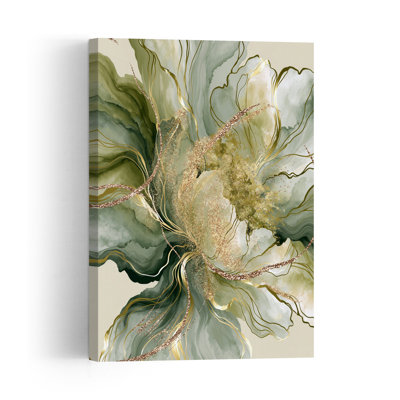 Fluid Green Bloom Abstract Elegant Ethereal Nature Wall Art Print 1 Piece Wrapped Canvas Wall Art