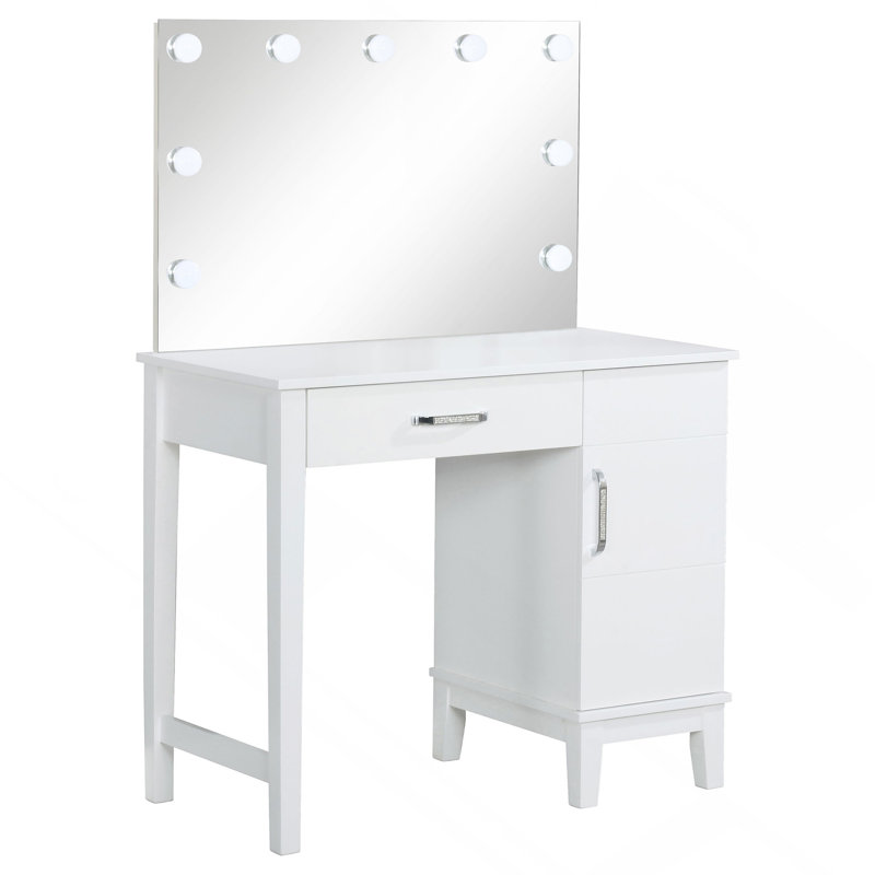 Elijah White And Dark Grey Vanity Set With Lighting And Stool
