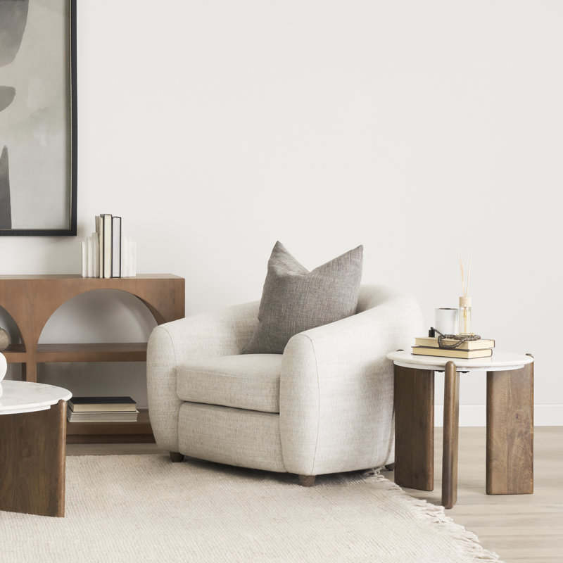 Brecken Marble Top End Table, White/Brown