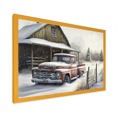 " Old Truck At The Barn In Winter I " Painting Print