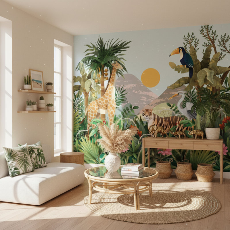 Papier peint animaux tropicaux Jungle Nature, 100 po x 96 po, Non tissé