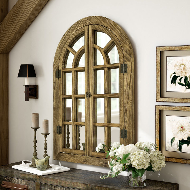Paola Solid Wood Dome Mirror, 30" x 20", Medium Wood