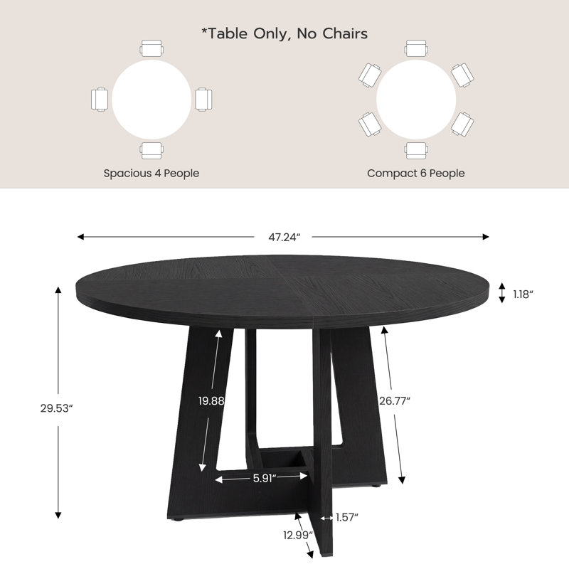 Table de salle à manger en bois 47 po pour 4 à 6 personnes, Noir