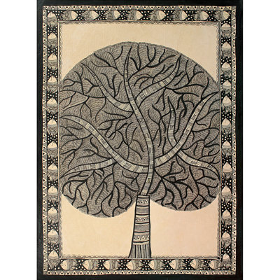 Tree Inside Fish Frame | Madhubani Painting | Natural Colors On Handmade Paper