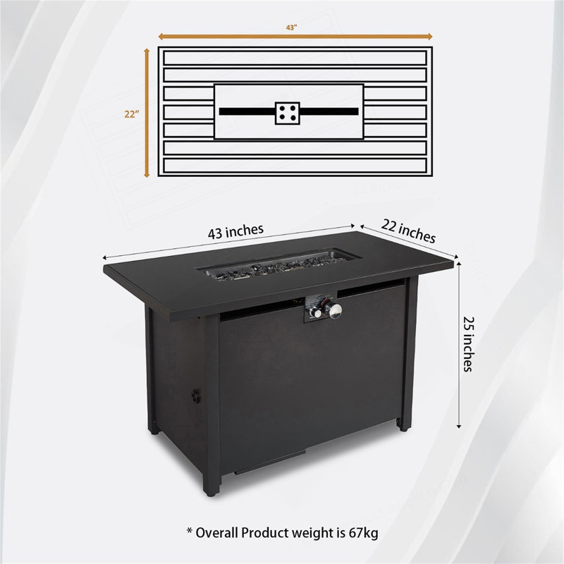 Table de foyer d'extérieur en acier 25 "avec couvercle, H 25 po x l 22 po x P 43 po
