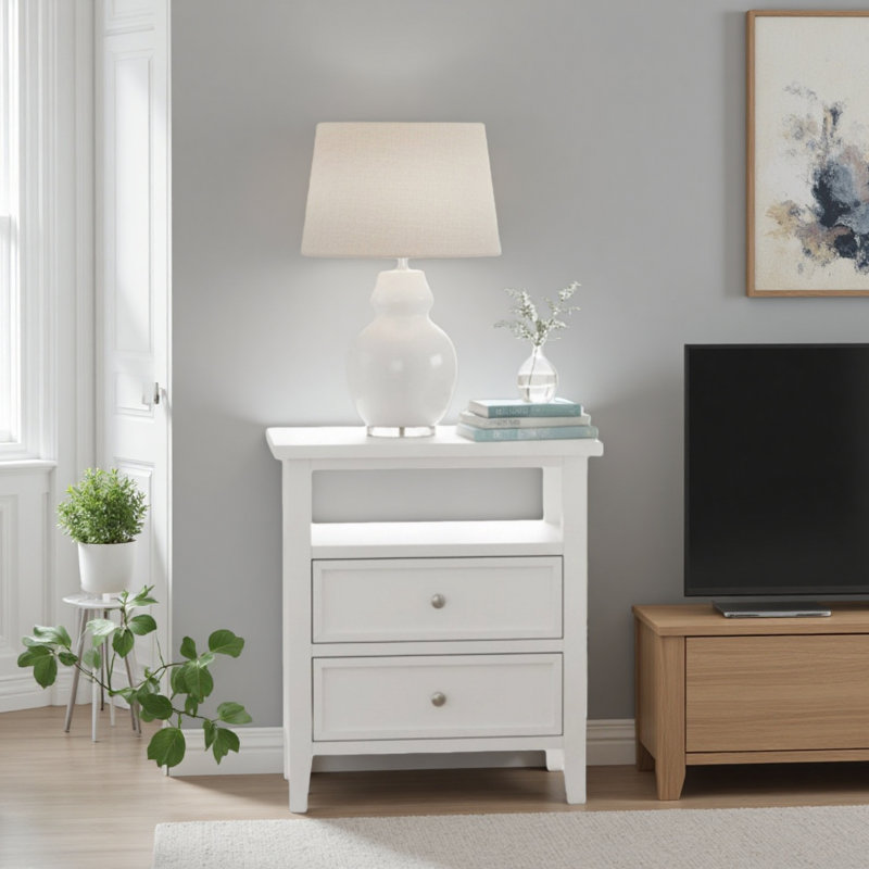 Table de chevet 2 tiroirs, Blanc