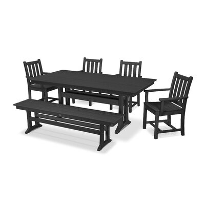 Traditional Garden Arm Chair 6-Piece Farmhouse Dining Set with Trestle Legs and Bench -  POLYWOOD®, PWS431-1-BL