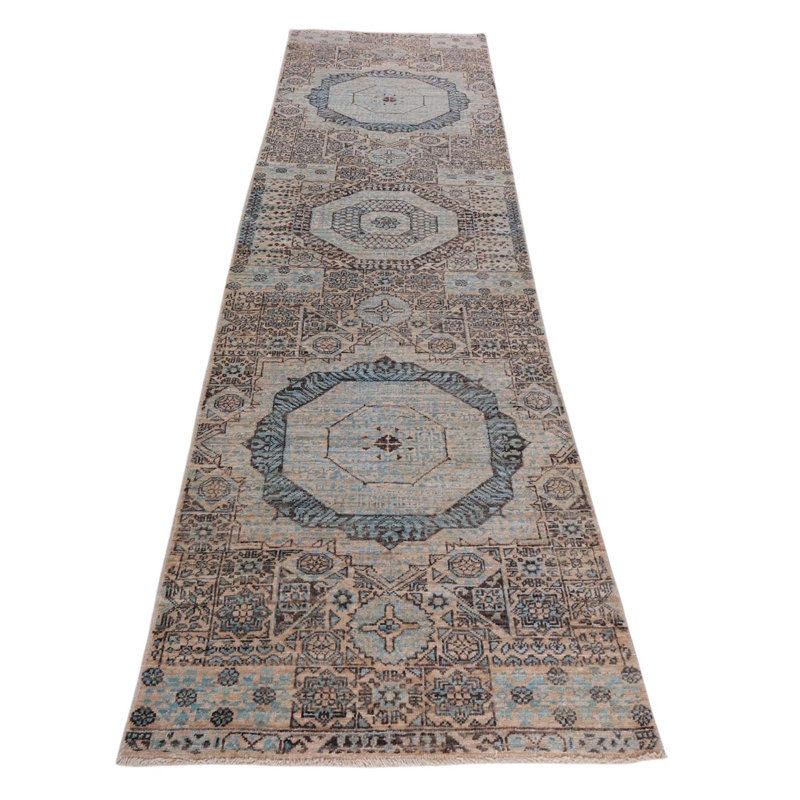 Hand Knotted Wool Area Rug in Beige