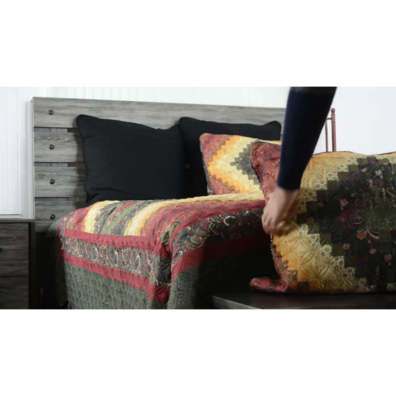 Ivory and Multicolor Microfiber King Reversible Quilt Set