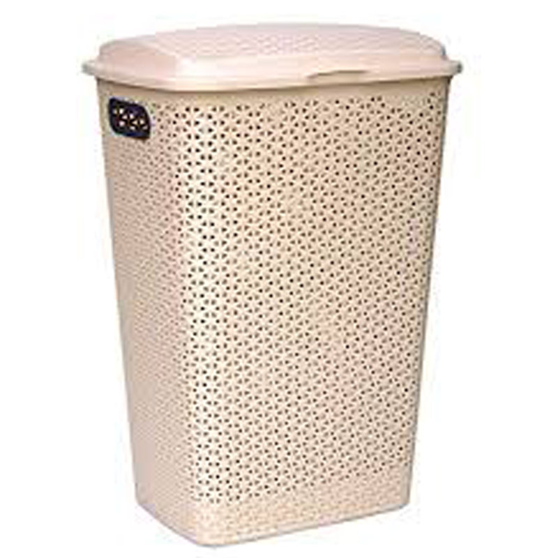 Plastic Laundry Hamper with Handles, Beige
