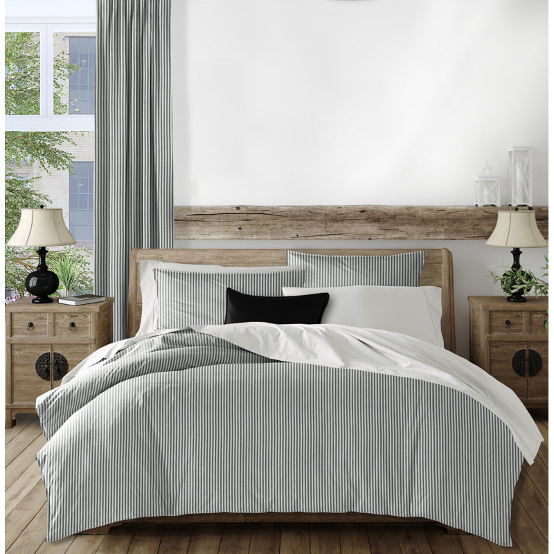 Standard Cotton Duvet Cover Set, Queen Duvet Cover + 2 Shams, Black