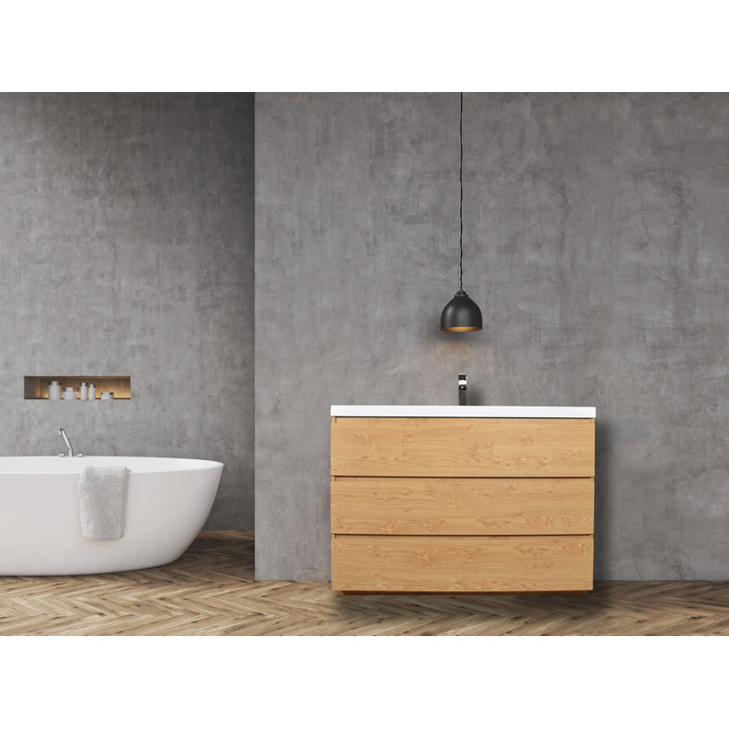 Hargrave 41.7'' Single Bathroom Vanity with Plastic Top, English Oak