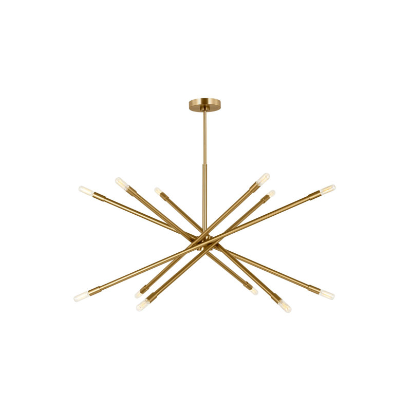 12-Light Dimmable Sputnik Chandelier, Burnished Brass, 23" H x 42" W x 42" D