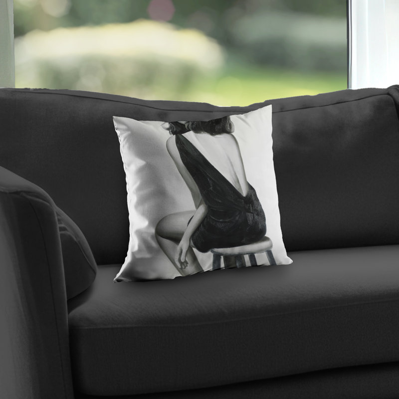 Pretty Woman - Black Poly Twill Throw Pillow – Poly Twill Throw Pillow with Insert, Double-Sided Print