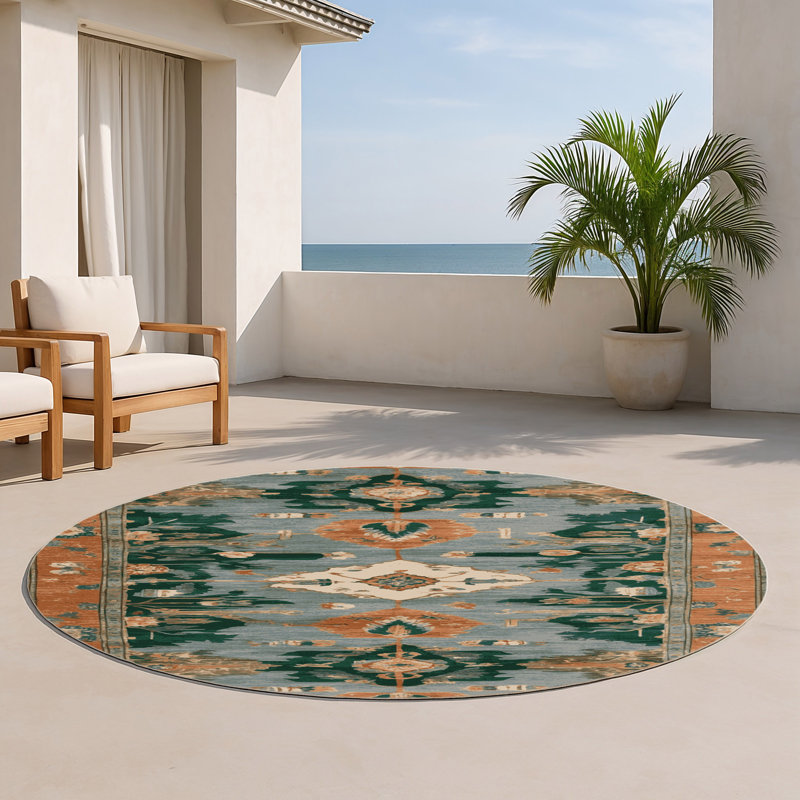 Tapis d'intérieur et d'extérieur brun Persian, Rond 5 pi
