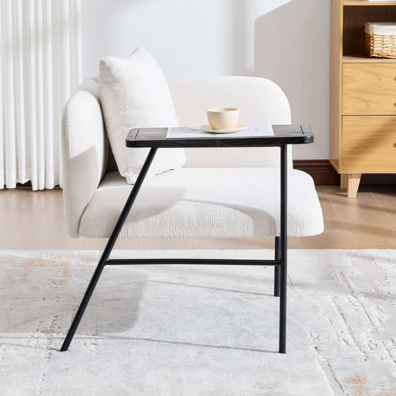 Fauteuil de loisir, fauteuil de détente avec petite table et coussin de dossier, chaises rembourrées modernes avec pieds en métal et poches latérales, canapé simple