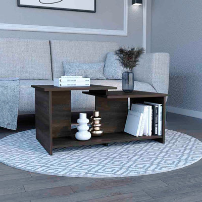 Espresso Coffee Table With Lower Open Shelf