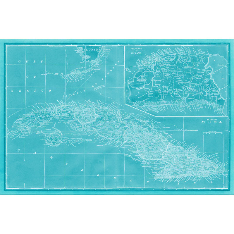 Map Of Cuba In Aqua by Vision Studio - Wrapped Canvas Print, 81cm H x 122cm W