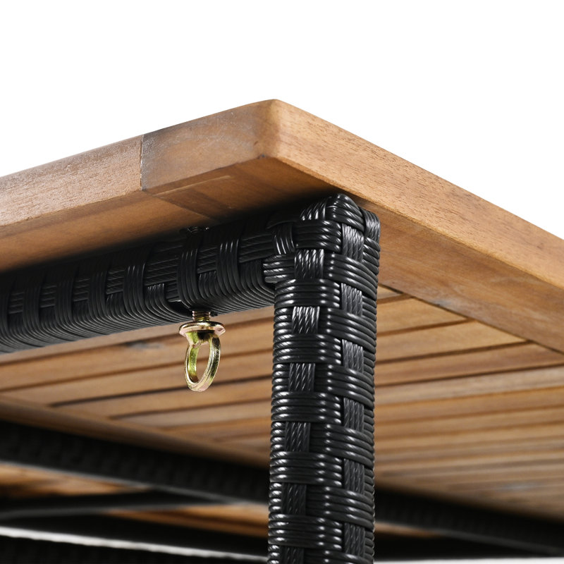 Table et tabourets en bois pour l'extérieur avec coussins - Huit tabourets