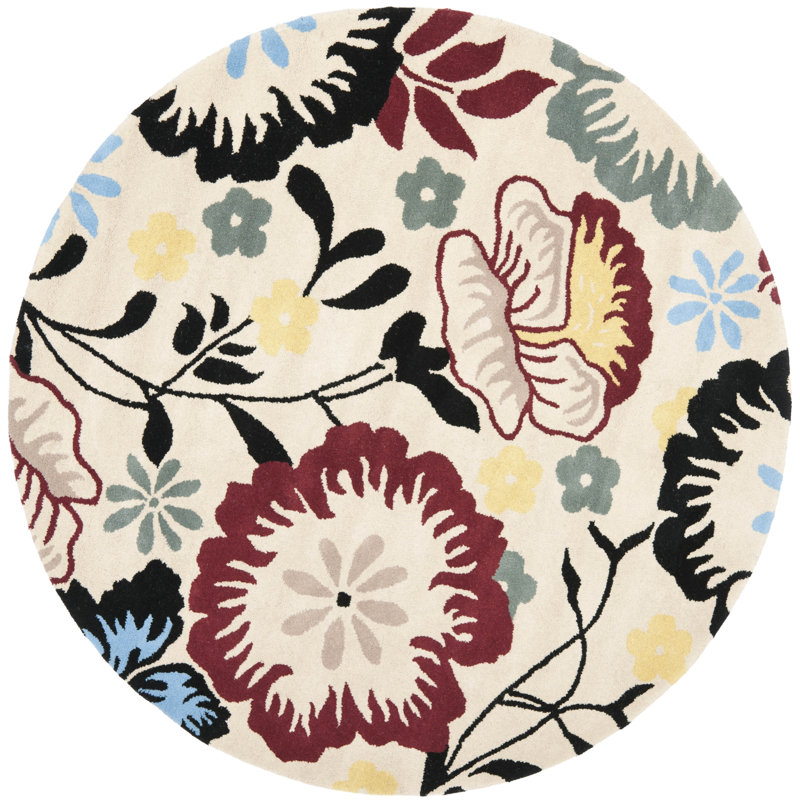 Soho Hand Tufted Wool And Viscose Floral Rug, Round 6'