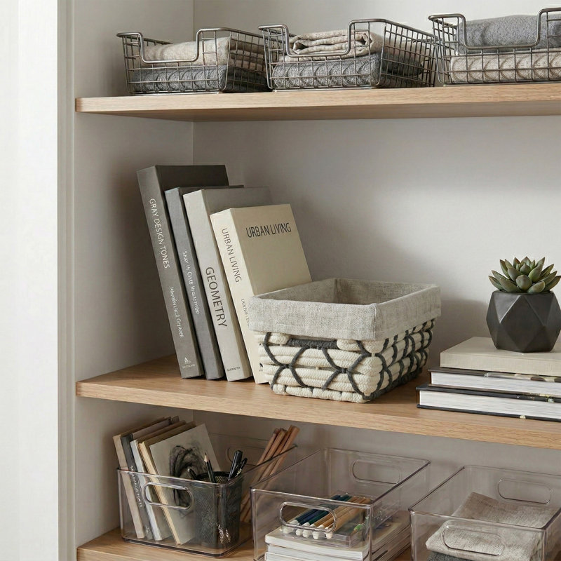  Small Shelf Woven Tote In White, 4.3" H x 6.6" W x 11.8" D