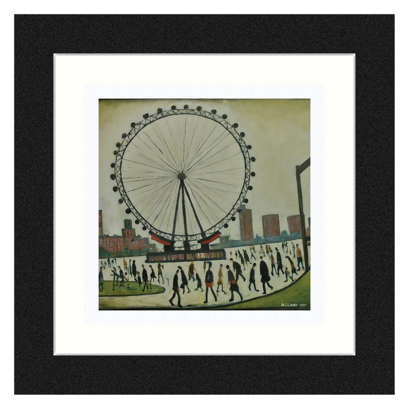 Lowry Style - Framed Print of London Eye - 12" Square Black Ash Frame