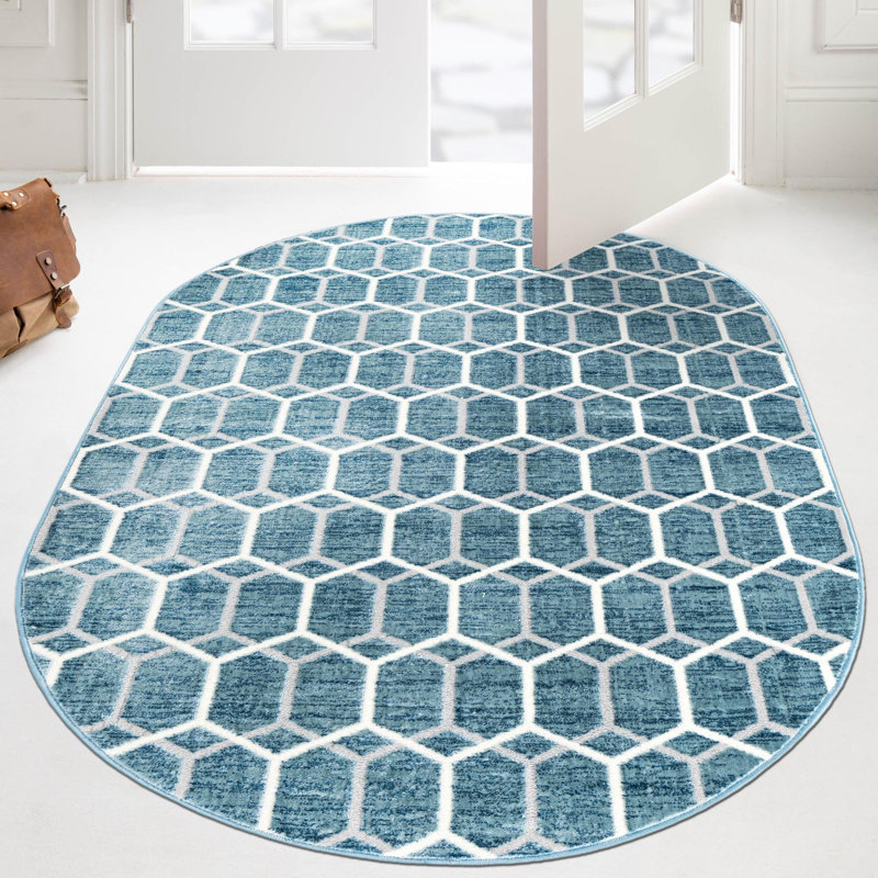 Tapis contemporain Eshin de couleur arctique, Ovale 5 pi 3 po x 8 pi