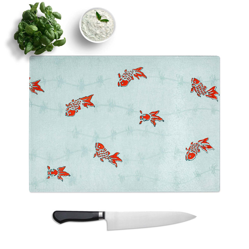 Glass Goldfish by Watanabe Seitei Chopping Board, 39 cm W x 28.5 cm L