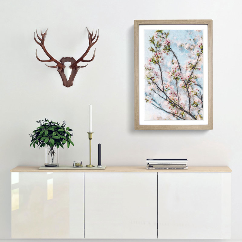 Cherry Blossom Tree in Abstract - Picture Frame Painting Print, 36cm H x 27cm W x 2cm D, Oak Framed
