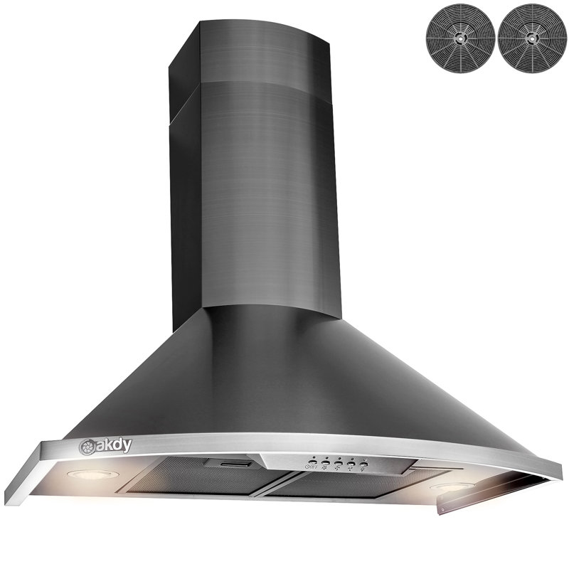 Hotte murale convertible 30 pouces en acier inoxydable noir de 343 pi3 / min avec filtres à charbon
