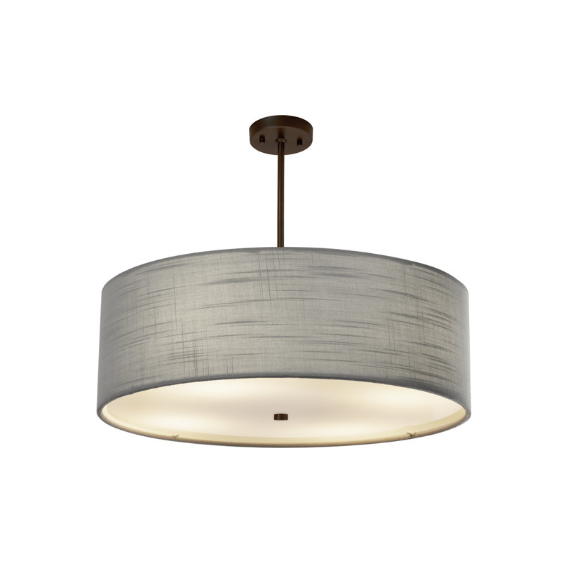 Lustre à abat-jour cylindrique 6 lumières, Bronze foncé, Gris