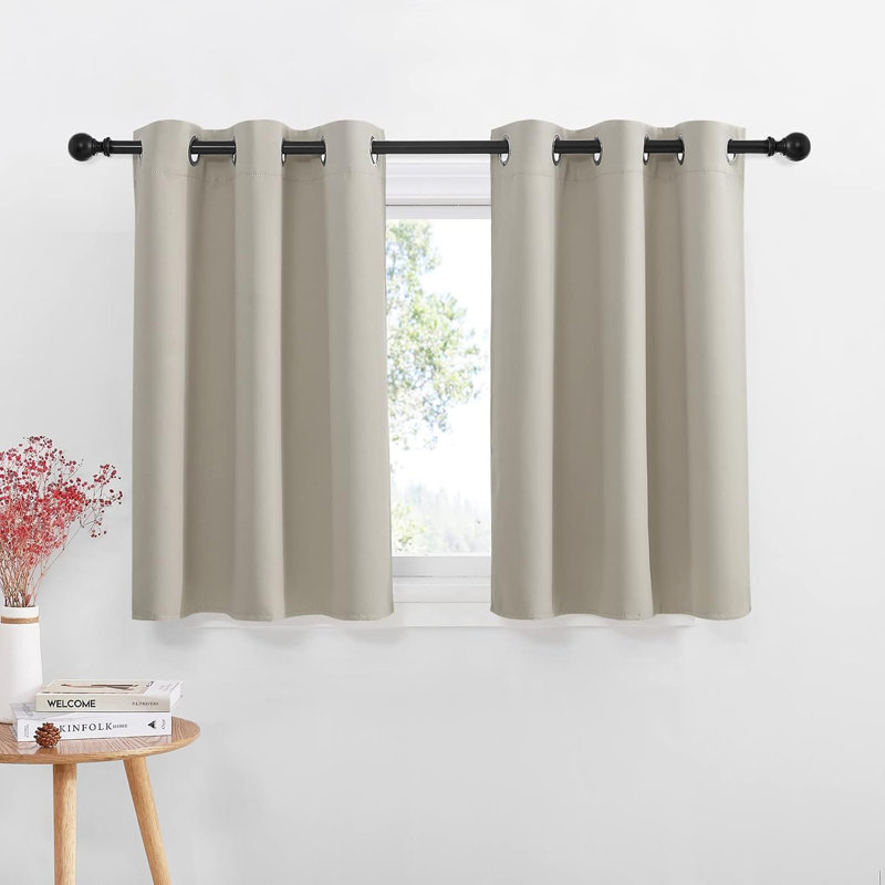 NICETOWN Blackout Small Window Valances, Rustic Farmhouse Curtains Grommet Top Thermal Insulated Window Drapes for Kitchen/Bathroom/Basement, 2 Panels.
