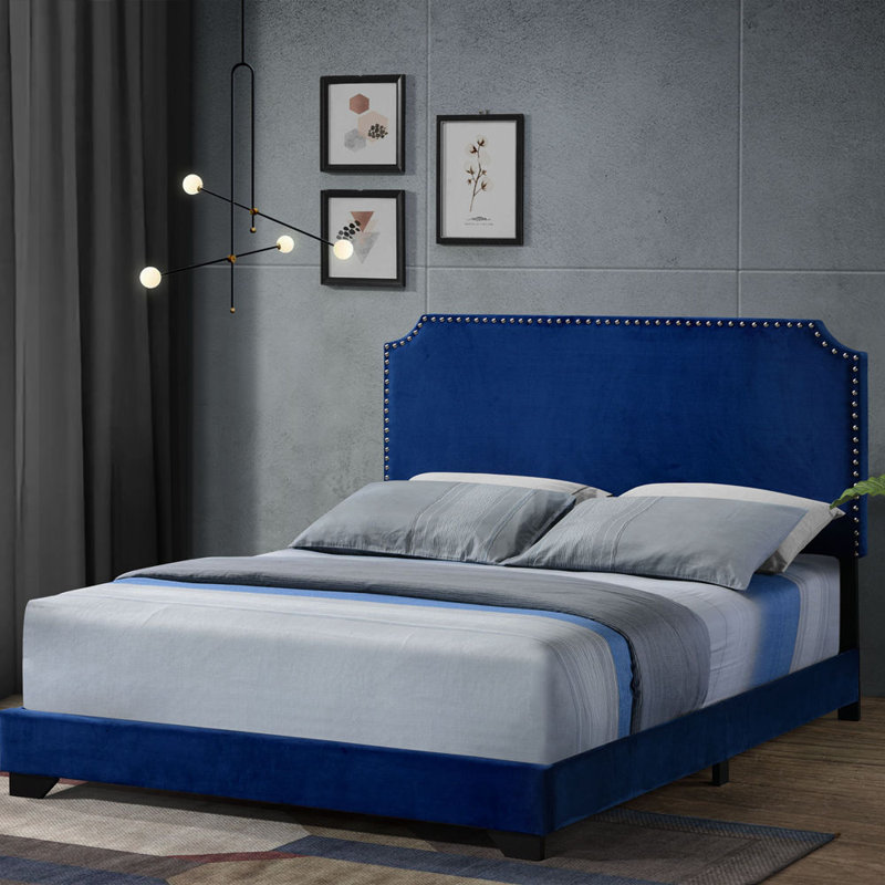 Grand lit en velours bleu Haemon