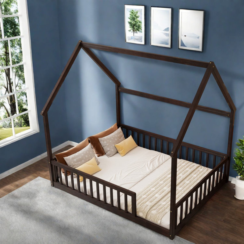 Lits sécuritaires pour lit double, structure de maison en bois de pin, chambre d'enfant de ferme
