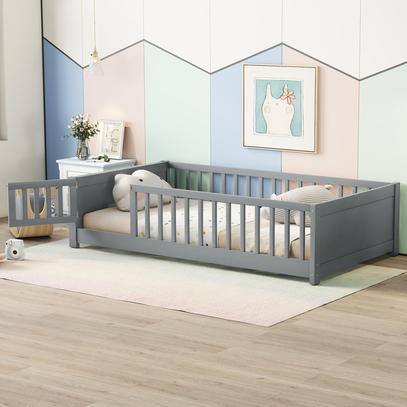 Lit plateforme simple avec tablette pour tête de lit Jazaih Kids, Grey