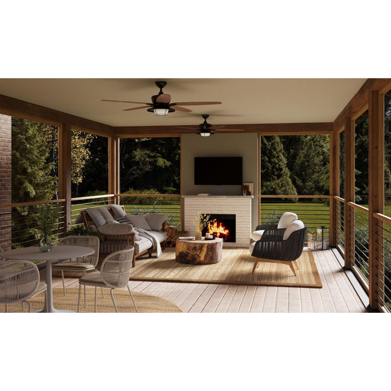 Montague 60'' Ceiling Fan with LED Lights, Black with Antique Bronze Blades