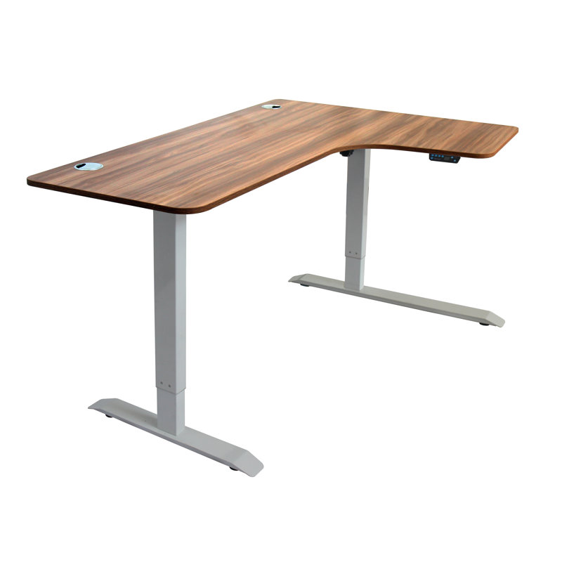 Bureau debout à hauteur réglable en L, Érable / Blanc