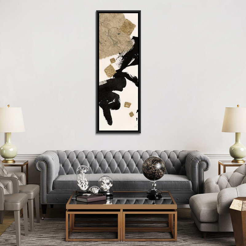 «Gilded Collage IV», reproduction d'art sur toile, H 36 po x l 12 po x P 1,5 po, Cadre noir