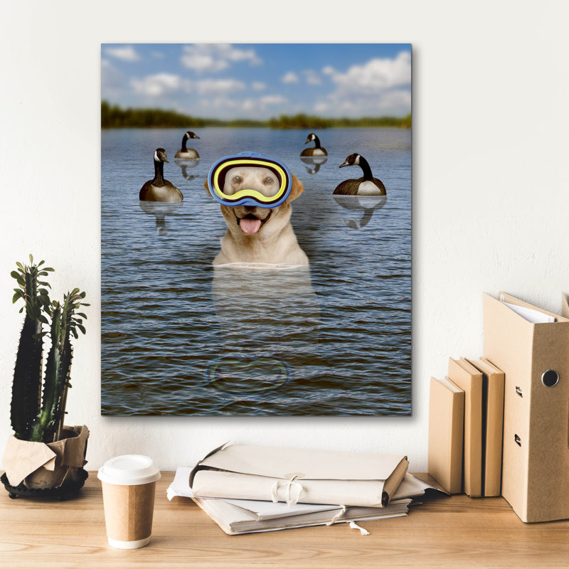  «Lab And Geese» par John Hovenstine, art mural sur toile, 20 po x 24 po, H 24 po x l 20 po