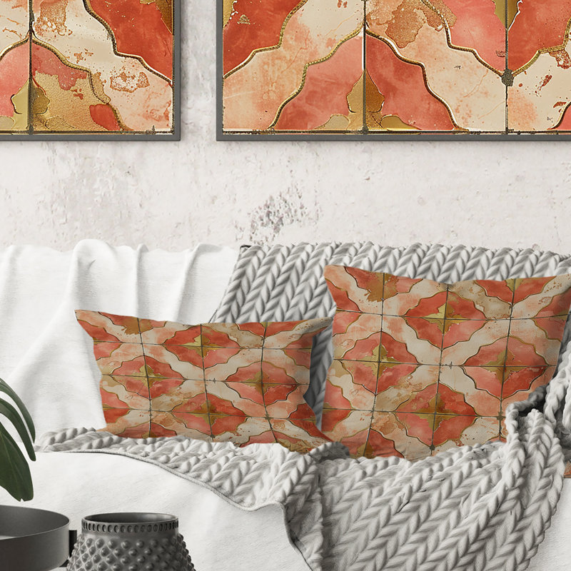 Coussin Salmon and Gold Rustic Tile II - Farmhouse, Carrée, H 18 po x l 18 po