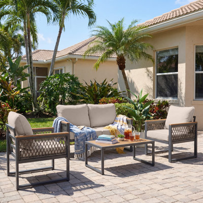 4-Person Wide Straight Patio Sofa with Weather-Resistant Cushion