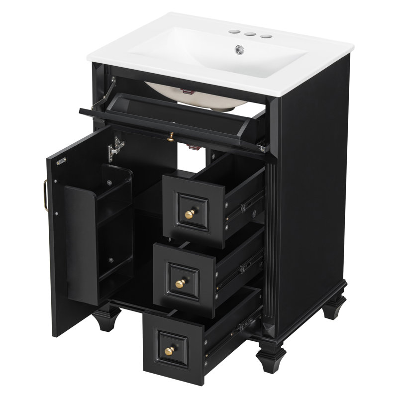 Meuble-lavabo autoportant 24 po avec lavabo en céramique 24 po, Noir