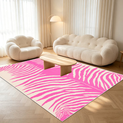 1PC Pink Zebra - Print Area Rugs for Living Room, Soft and Comfortable, Suitable for all seasons, easy - to - maintain, machine washable Indoor floor mat, suitable for Bedroom, Dining Room, Hallway, Balcony, Patio, Home Decor, Outdoor Decor.