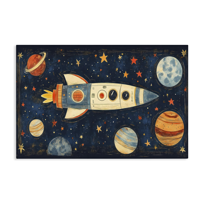 Toile rétro Rocket & Planets, design par Creative Studio, H 30 po x l 45 po